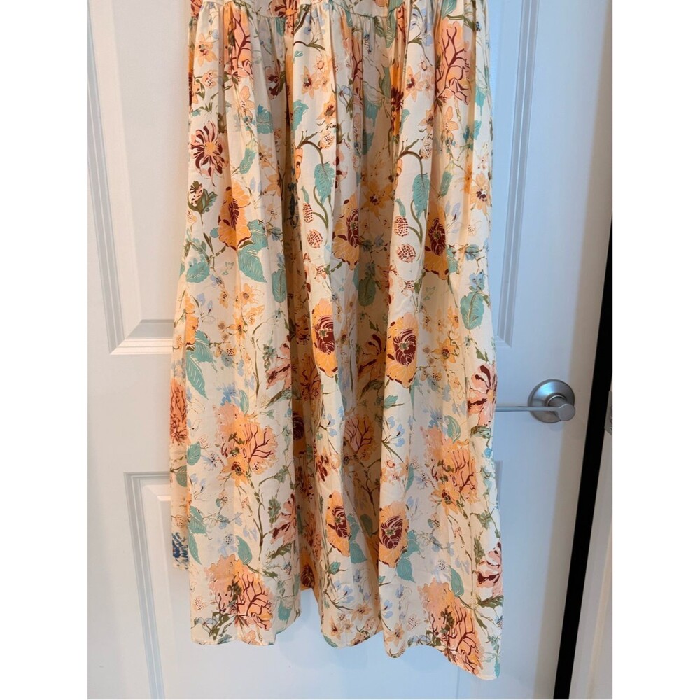 New ULLA JOHNSON Marin Cotton Floral Multicolor Pleated Ruffle-Sleeve Midi Dress - Picture 12 of 13